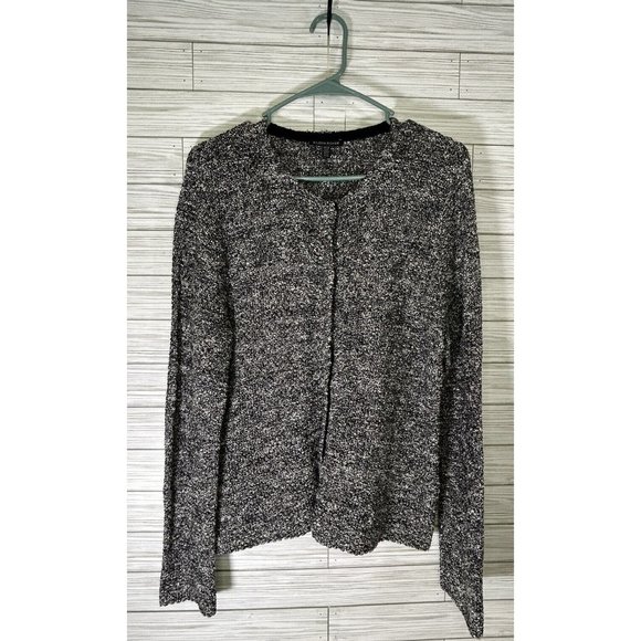Eileen Fisher Black Speck Roundneck Organic Linen Cotton Grain Cardigan Size Med - Picture 1 of 9